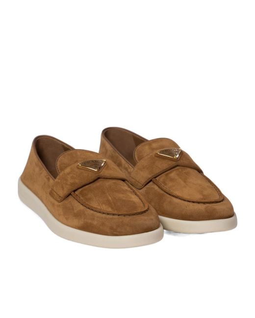 Prada Brown Triangle-Logo Slip-On Loafers