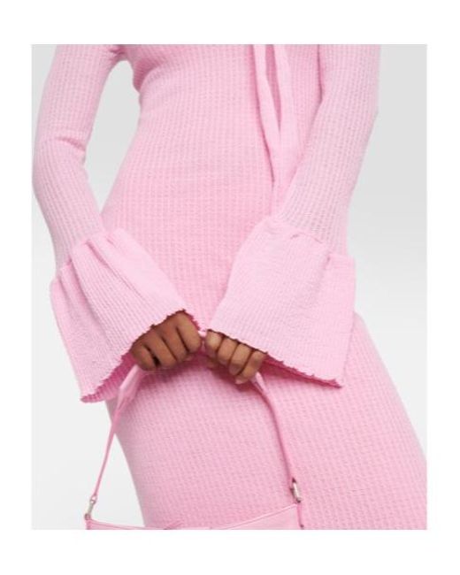 Blumarine Pink Ruffled Wool Midi Dress