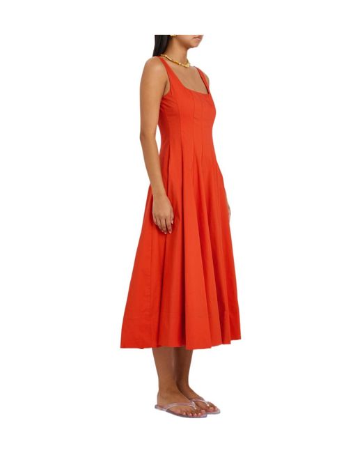 Staud Red Stretch-Cotton Midi Dress