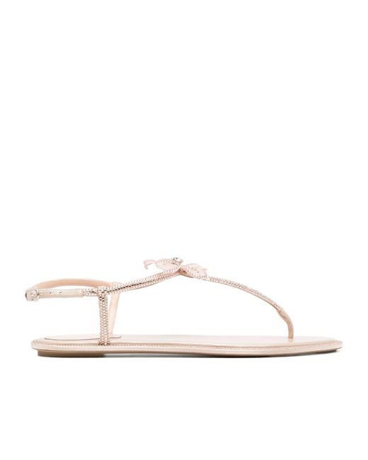 Rene Caovilla White René Caovilla Peach Flower Detailed Sandals