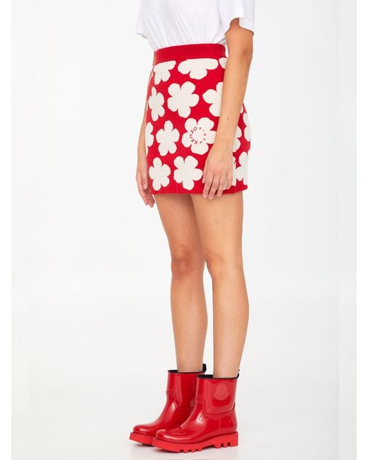 KENZO Red Hana Dots Jacquard Mini Skirt
