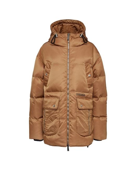 DSquared² Brown Quilted Hooded Coat