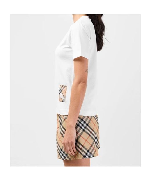 Burberry White Check Label Patch T-Shirt