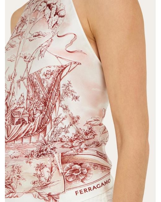 Ferragamo White Voyage Print Foulard Top