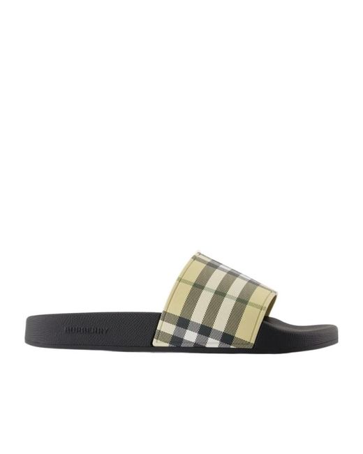 Burberry White Checked Slip-On Slippers