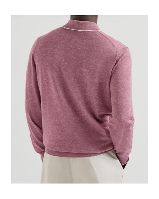 Brunello Cucinelli Pink Lightweight Plain Stitched Polo Shirt for men