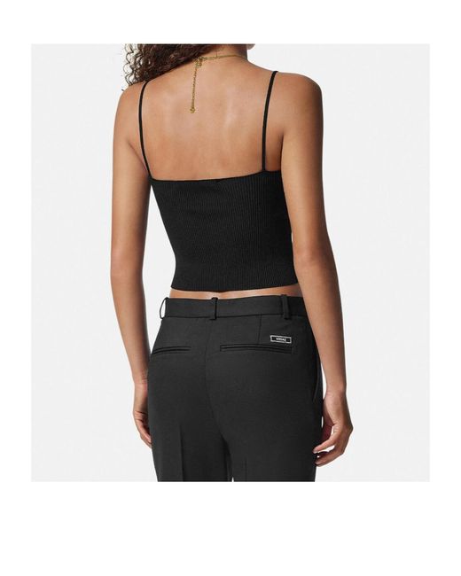 Versace Black Safety-Pin Detailed Knitted Top