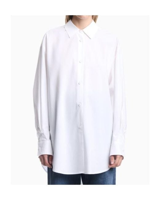 Emporio Armani White Cotton Poplin Shirt With A Pointed Collar And Long Sleeves