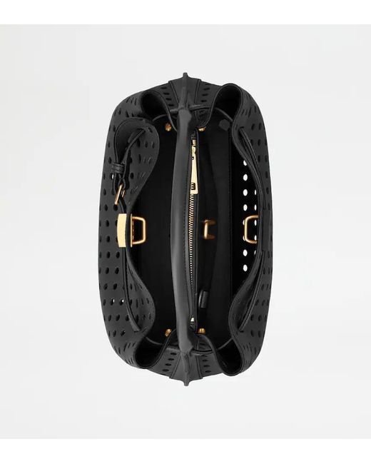 Tod's Black Perforated Buckled Leather Tote Bag