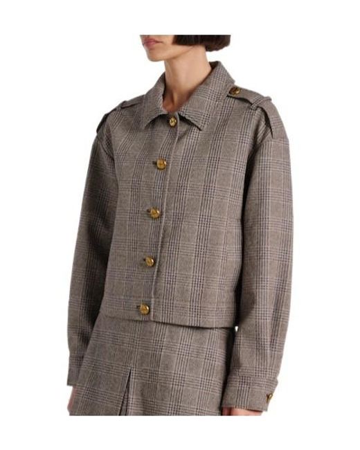 Self-Portrait Gray Checked Cotton And Linen Jacket