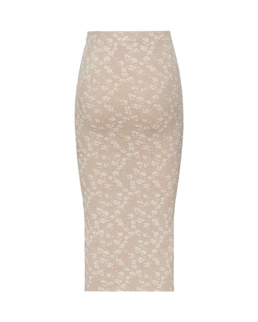 Fendi Natural Floral Motif Layered Effect Midi Skirt