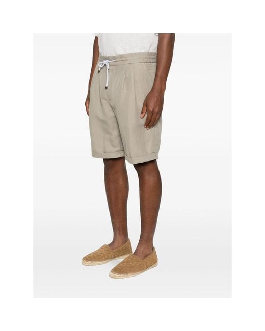Brunello Cucinelli White Drawstring Pleated Shorts for men