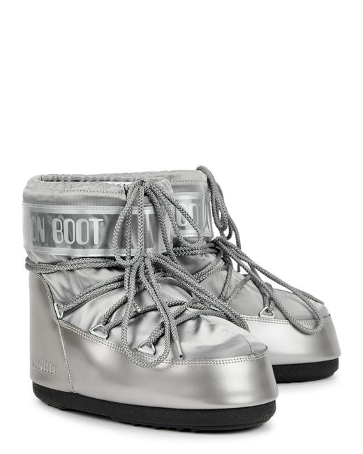 Moon Boot Gray Padded Metallic Satin Snow Boots