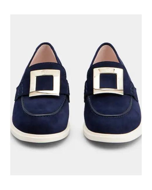 Roger Vivier Blue Buckle Detailed Round Toe Loafers