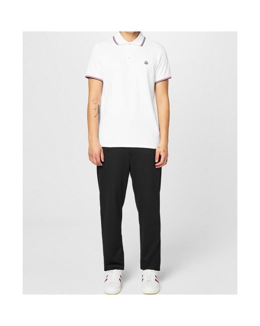 Moncler White Logo Short Sleeve Polo Shirt for men