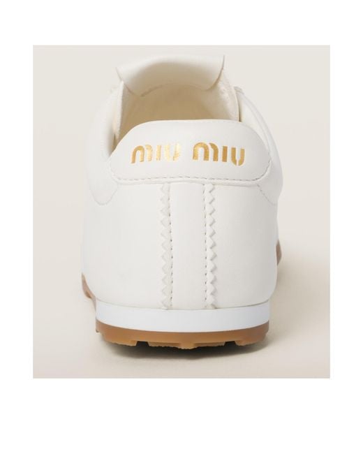 Miu Miu White Plume Lace-Up Sneakers