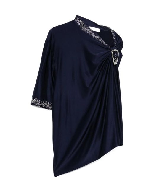 Rabanne Blue Buckle-Detail Draped Top
