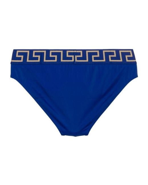Versace Blue Greca-Pattern Medusa-Head Swim Trunks for men