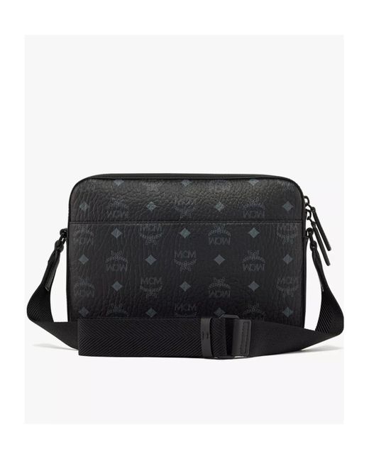 MCM Black Medium Aren Visetos Mailman Shoulder Bag for men