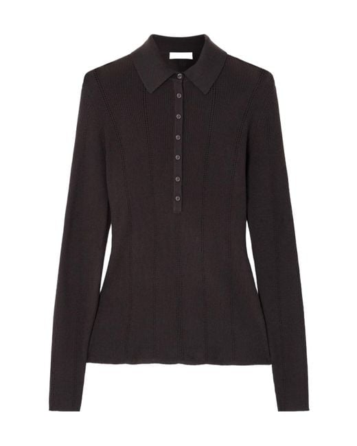 Gabriela Hearst Black Long-Sleeved Knit Polo Shirt