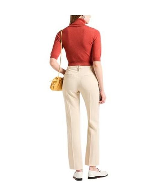 Brunello Cucinelli Red Solid Cashmere Knit Short Sleeve Top