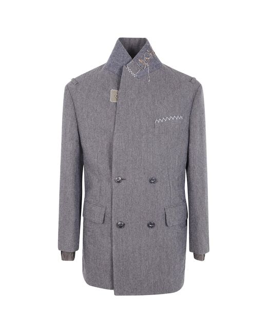 Kolor Gray Herringbone Double-Breasted Coat for men