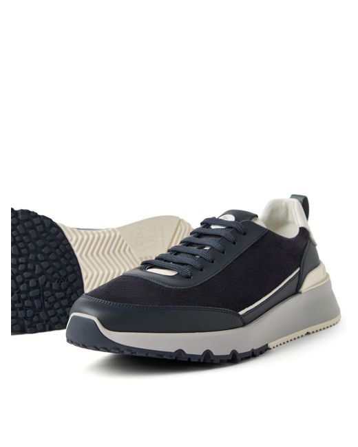 Brunello Cucinelli Blue Logo Embossed Lace-Up Sneakers for men