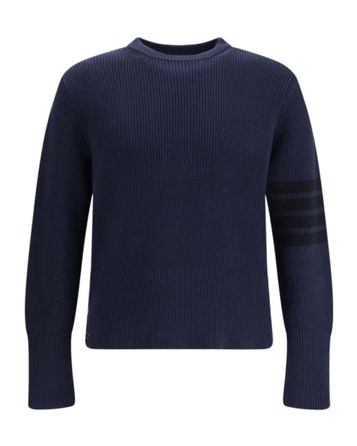 Thom Browne Blue Bar Knitted Jumper for men