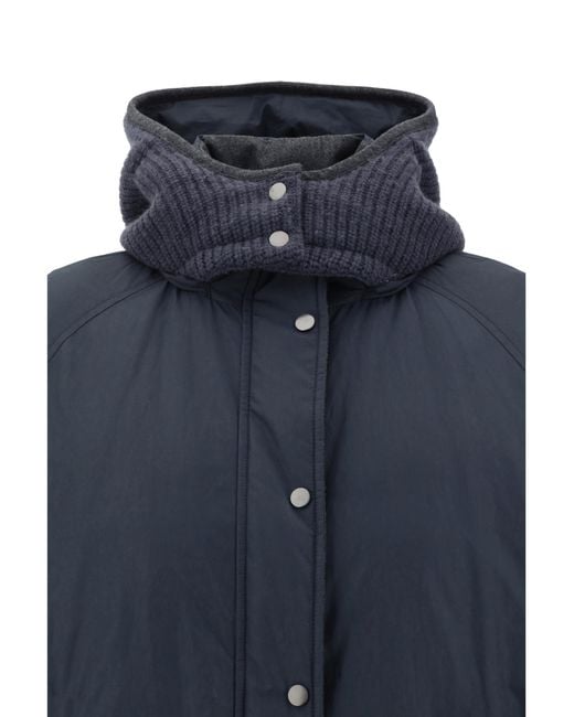 Brunello Cucinelli Blue Knitted Hooded Down Jacket