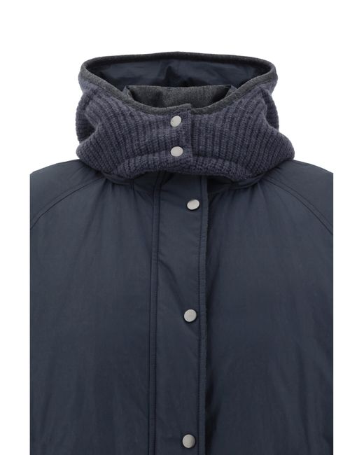 Brunello Cucinelli Blue Knitted Hooded Down Jacket