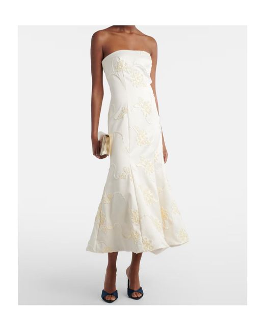 ROTATE BIRGER CHRISTENSEN White Bridal Floral-Appliqué Satin Midi Dress