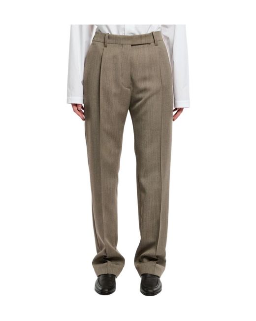 Studio Nicholson Gray Straight Leg Pin Tuck Tailored Trouser