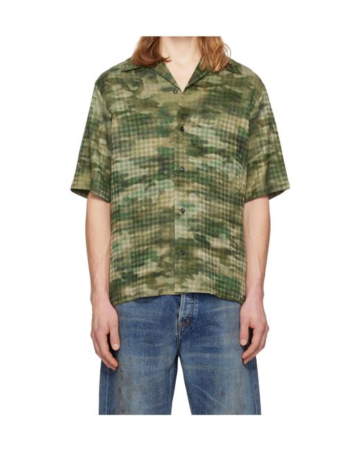 Amiri Green Ma Quad Camo Camp Short-Sleeve Shirt for men