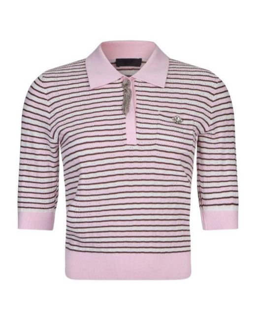 Liu Jo Red Striped-Pattern Polo Top