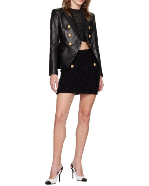 Balmain Black Metallic Monogram Jacquard Crop Top