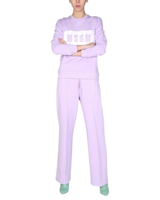 MSGM Purple Logo-Print Crew Sweatshirt
