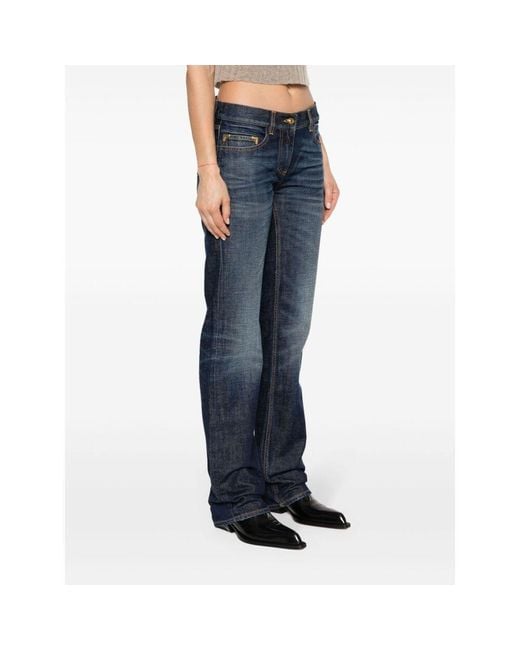 Palm Angels Blue Logo-Embroidered Whiskering Effect Jeans