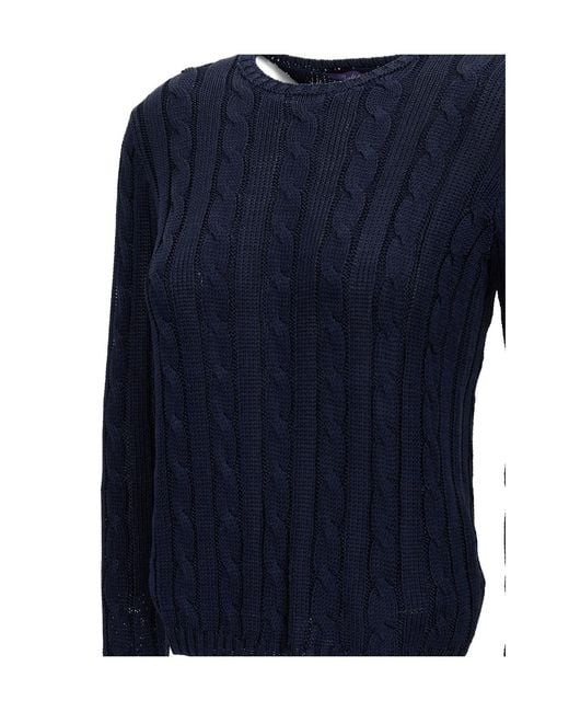 Ralph Lauren Blue Crew-Neck Cable-Knit Sweater