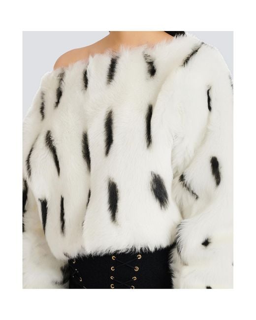 Balmain White Shearling Boat-Neck Top