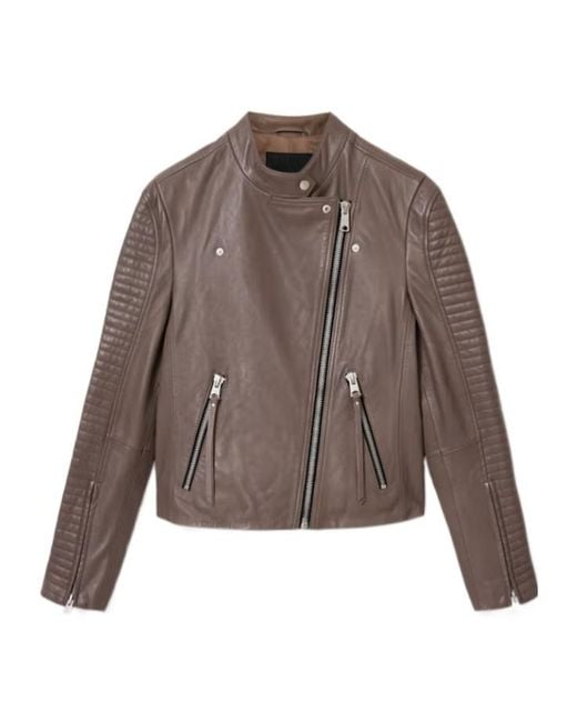 AllSaints Brown Raul Leather Biker Jacket