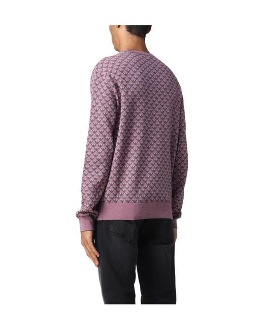 Emporio Armani Purple Round-Neck Long-Sleeve Wool Sweater for men