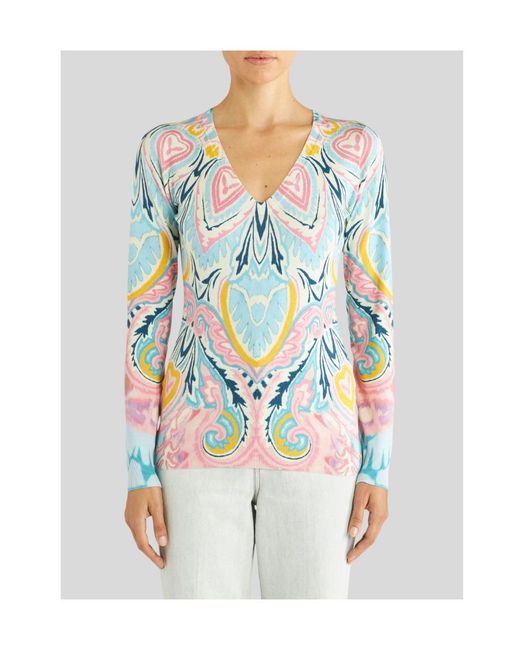 Etro Blue Graphic Printed Long-Sleeved Jumper