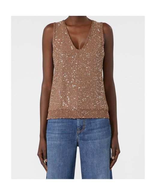 Weekend by Maxmara Brown Sequinned Knitted Top