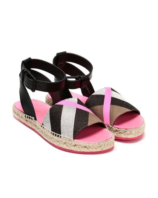 Burberry Black Checkered Details Flat Sandals