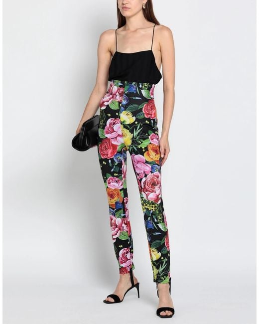 Dolce & Gabbana Black Floral Print Casual Pants