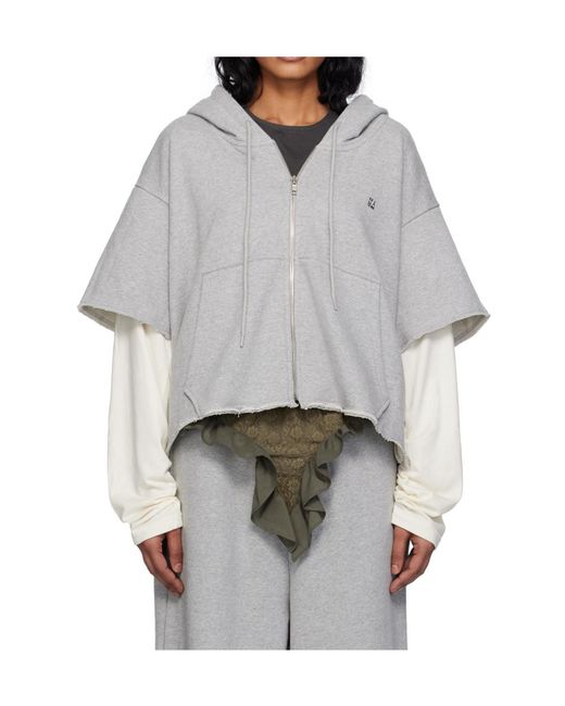Pushbutton Gray Raw-Edge Zip-Up Hoodie