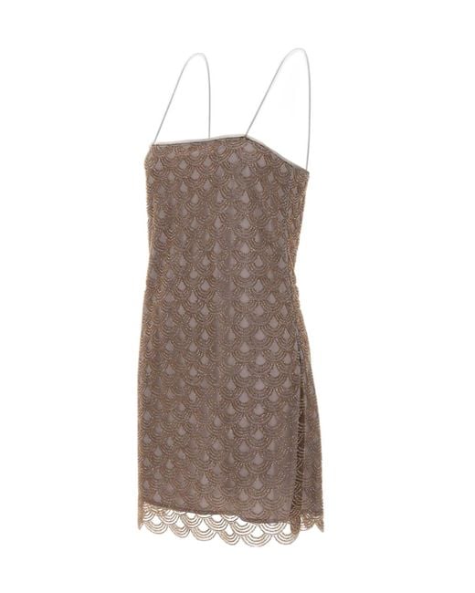 ROTATE BIRGER CHRISTENSEN Brown Scallop-Trim Embellished Mini Dress