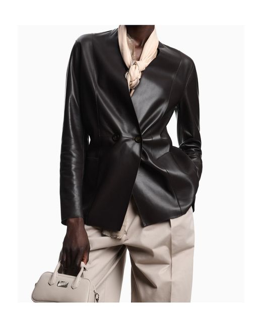 Emporio Armani Black Asv Napa Leather Suit Jacket