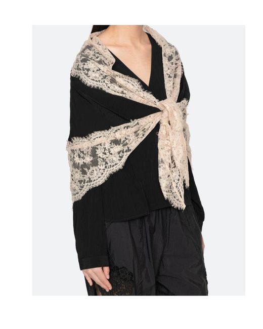 Sea Black Lace-Trim Blouse