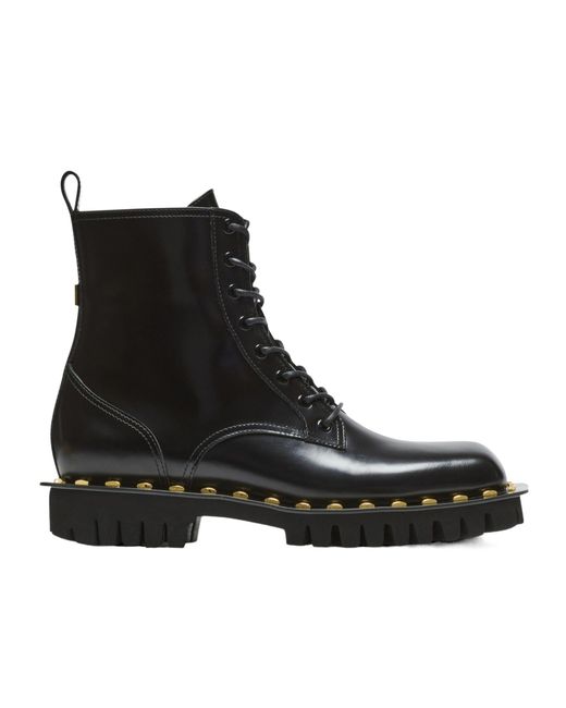 Balmain Black Glazed Leather Army Boots